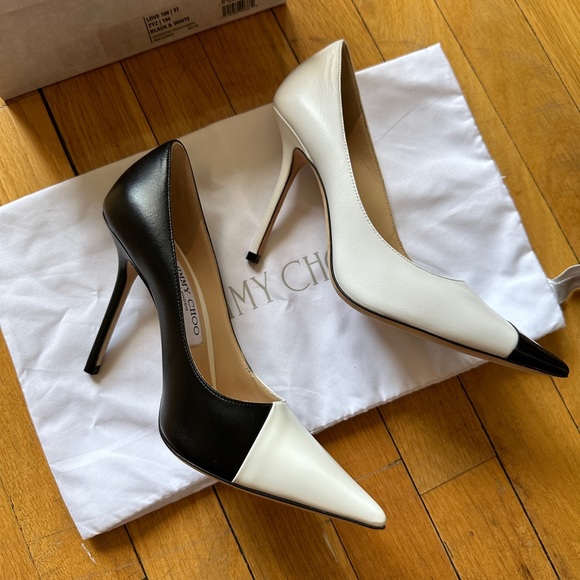 SOLD - Jimmy Choo Love 100 Black and White Napa and Patent Leather NIB sz 37 - Picture 4 of 7